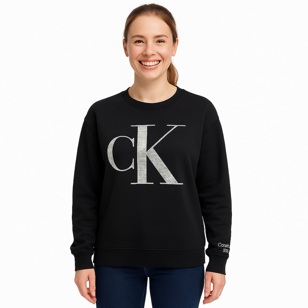 NWT Calvin Klein CK Sequin Logo Sweatshirt – Black – XS